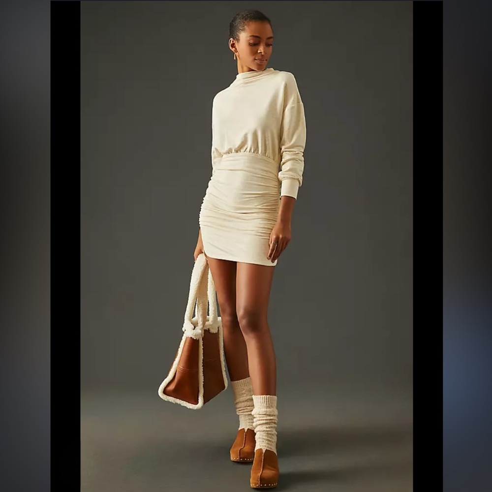 Anthropologie Daily Practice Ruched Cozy Mini Long Sleeve Dress NWT